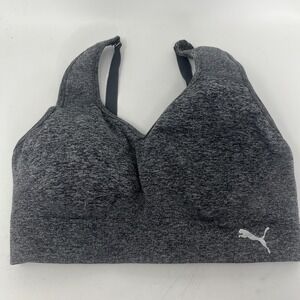 Puma Womens M Seamless Sports Bra Heather Gray Stretch Athletic Training